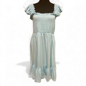 Light Blue Smocked Dress with Ruffle Sleeves NWOT